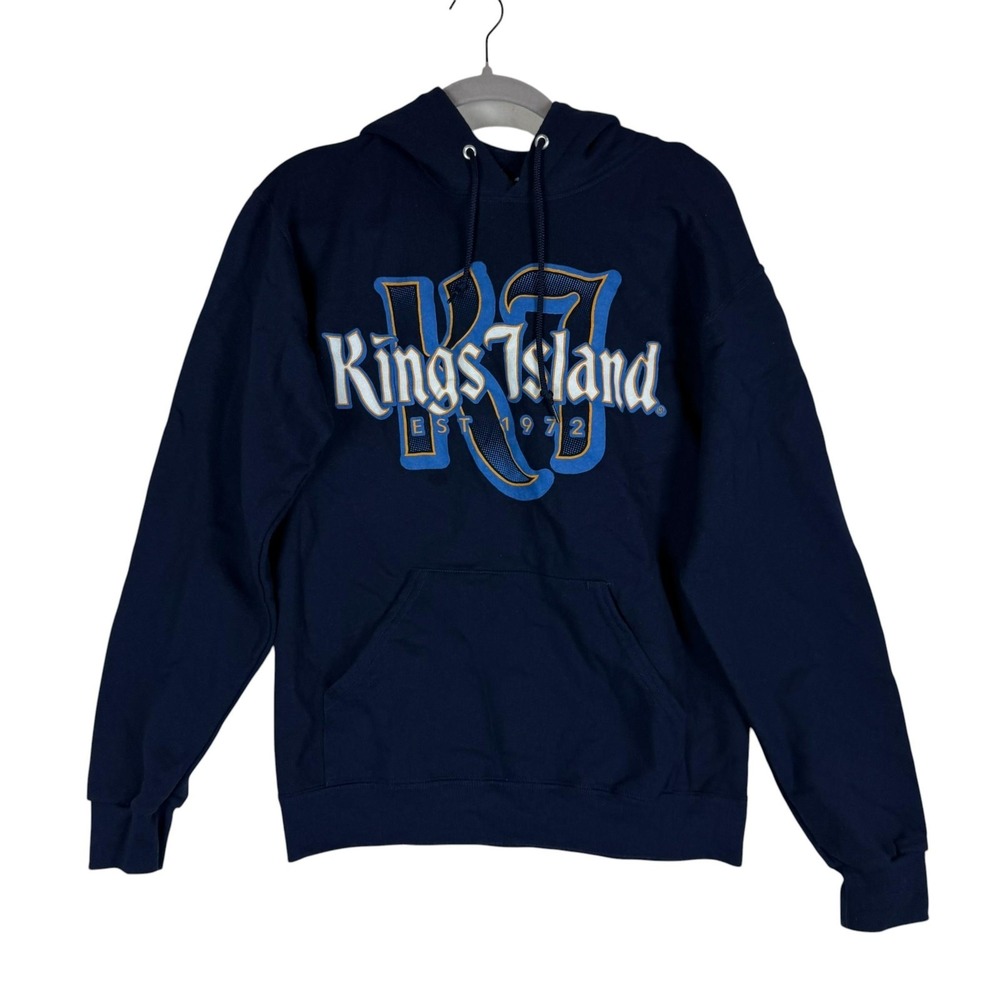 Kings‎ Island Hoodie Mens Small Blue Pullover Fleece Sweatshirt EST 1972 Graphic